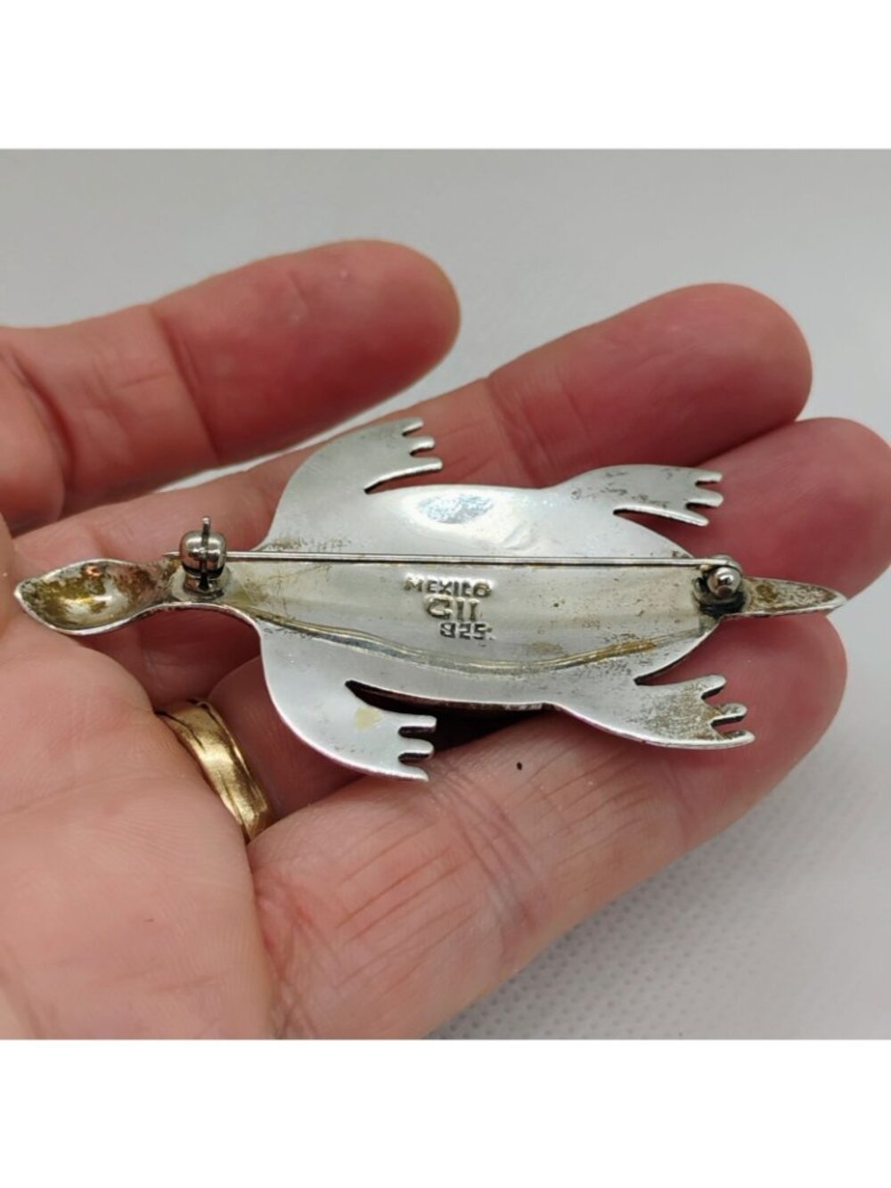 Large Vtg Sterling Silver Leopard Jasper Sea Turtle Brooch Pin 14.7g - Picture 4 of 6